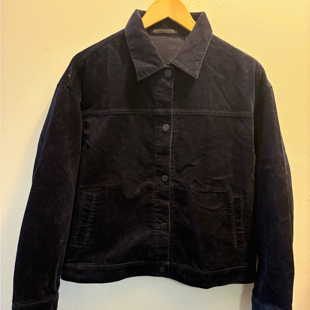 Uniqlo navy corduroy Jean Jacket with Collared Neckline